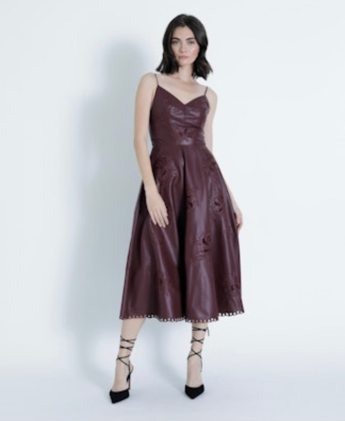 Karina Grimaldi Gloria Vegan Leather Midi Dress in Malbec