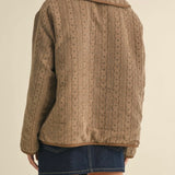 Polkadot Embroidered Quilted Jacket in Cream and Brown