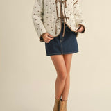 Polkadot Embroidered Quilted Jacket in Cream and Brown