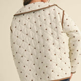 Polkadot Embroidered Quilted Jacket in Cream and Brown