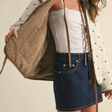 Polkadot Embroidered Quilted Jacket in Cream and Brown