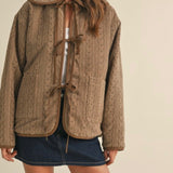 Polkadot Embroidered Quilted Jacket in Cream and Brown