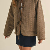 Polkadot Embroidered Quilted Jacket in Cream and Brown