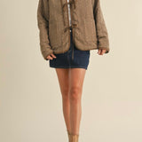 Polkadot Embroidered Quilted Jacket in Cream and Brown