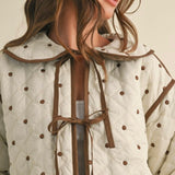 Polkadot Embroidered Quilted Jacket in Cream and Brown