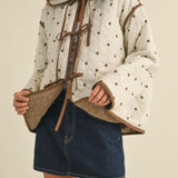 Polkadot Embroidered Quilted Jacket in Cream and Brown