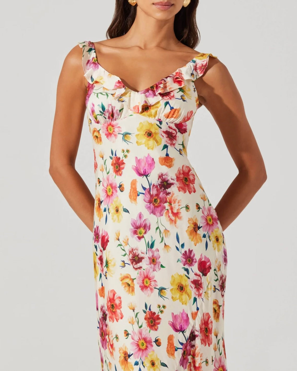 Zoie Floral Satin Ruffle Dress