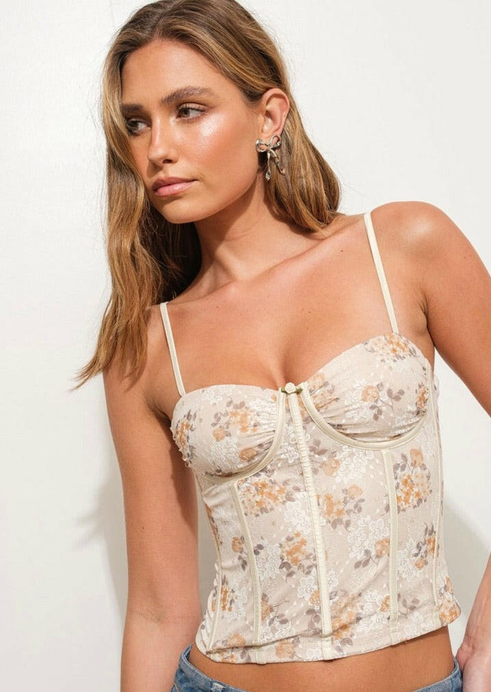 Floral Print Lace Bustier Top