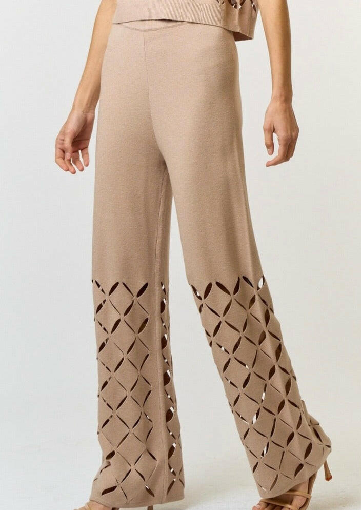 Cut Out Detail Sweater Pants in Taupe