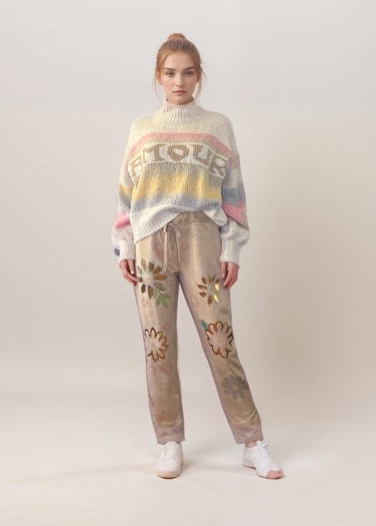 Zinnia Faux Suede Floral Pants