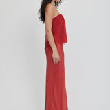 THIRD FORM Visions Lace Strapless Maxi Dress in Crimson