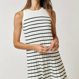 Striped Pleated Sleeveless Sweater Mini Dress in White