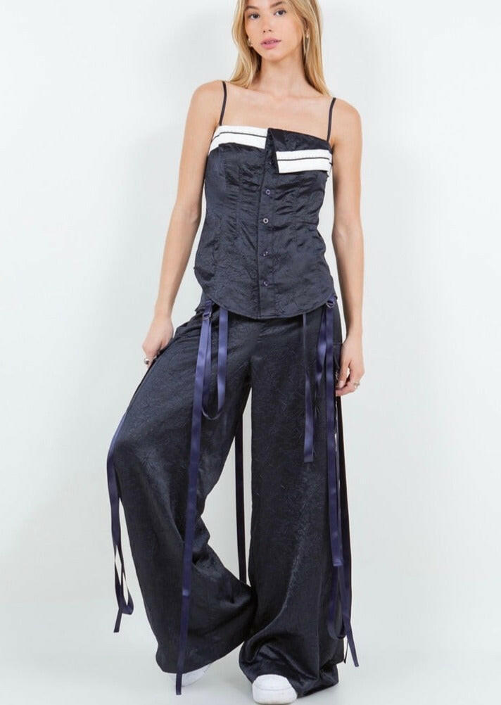 Satin Crinkle Multi Strap Trousers