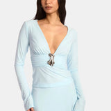 Kate Barton Long Sleeve V Neck Top with Brooch