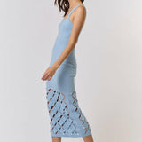 Cut Out Detail Square Neck Sweater Midi Dress in Sky Blue