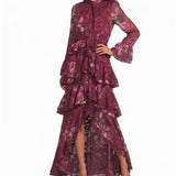 Elliatt Eleanora Ruffle Gown in Raspberry