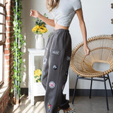 High-Waisted Multi Patches Sweatpants - Charcoal