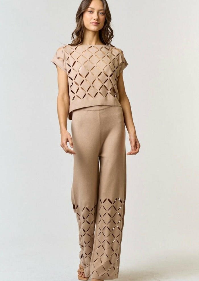 Cut Out Detail Sweater Pants in Taupe