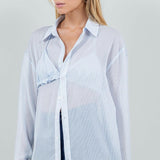 Button-up Sheer Blouse with Bikini Top in White/Blue