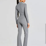 SEROYA Mickie Knit Flare Pant in Medium Grey