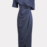 Theia Rayna One Shoulder Draped Gown