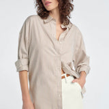 Favorite Daughter The Ex-Boyfriend Shirt in Soft Taupe Stripe