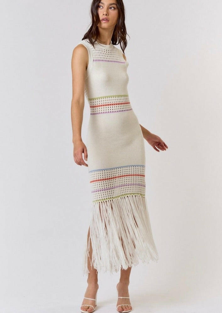 Striped Knit Maxi Dress in Cream