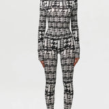 Naked Wardrobe Butter Turtleneck Contour Bodysuit in Dual Houndstooth