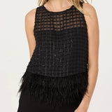 ASTR The Label Etheos Metallic Feather Trim Top