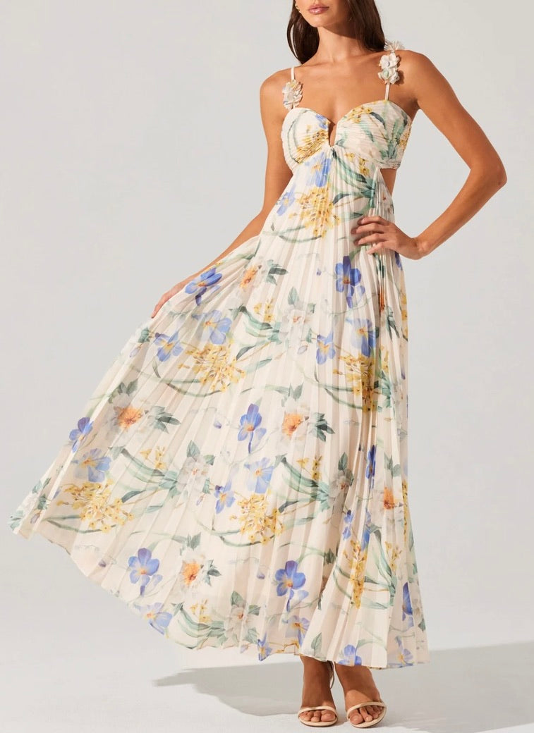 Emese Floral Pleated Maxi Dress