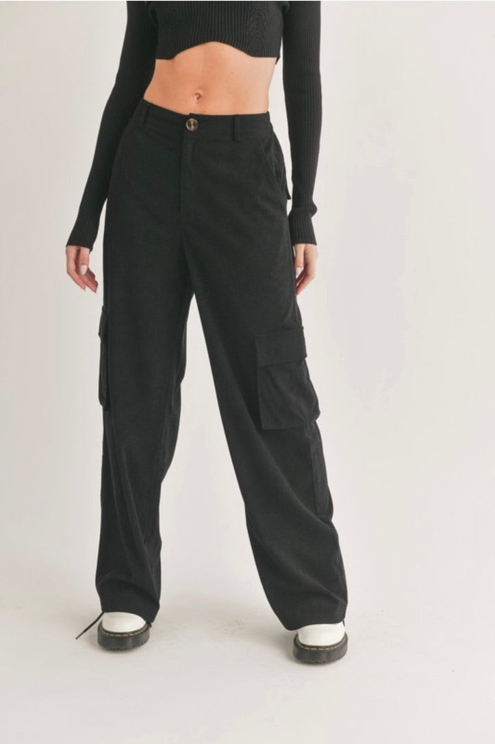 Corduroy Cargo Pants in Black