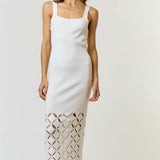 Cut Out Detail Square Neck Sweater Midi Dress in Off-White
