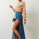 Denim Maxi Skirt with Front Slit
