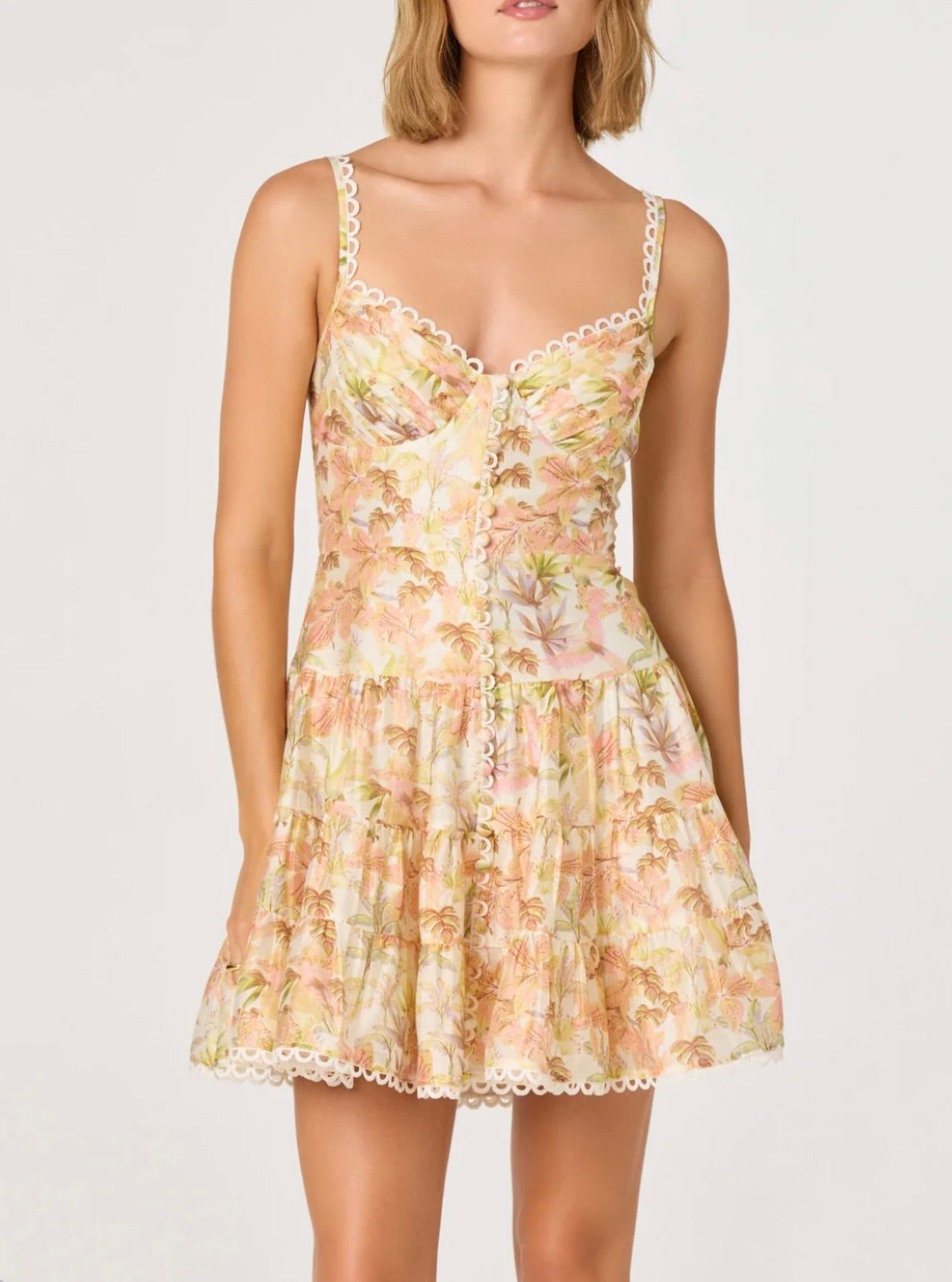 lace trim tiered dress astr the label Tazia Scalloped Mini – Sierra Deene dark green prom dresses The Spring Floral Dress: Fully lined Size:9.5D