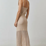Rosette Crochet Sleeveless Sweater Maxi Dress
