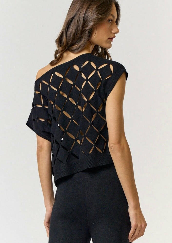 Cut Out Detail Sweater Top in Black