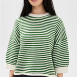 Secular Wool Knit Sweater in Green Ivory Stripe
