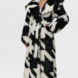 Naked Wardrobe Faux Fur Houndstooth Coat
