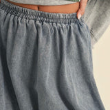 Denim Balloon Bubble Mini Skirt in Light Denim