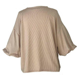 Basic Essentials Ribbed Puffy Sleeve 3/4 Sleeve Top in Latte.