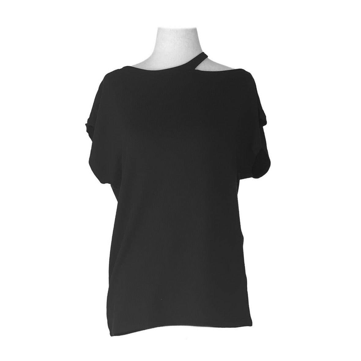 Basic Essentials Cutout Ribbed Short-Sleeved Top in Charcoal