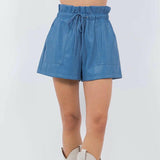 Pocket Detail Leather Shorts in Blue