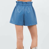 Pocket Detail Leather Shorts in Blue