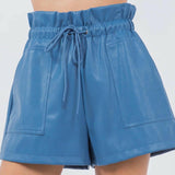 Pocket Detail Leather Shorts in Blue