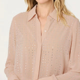 ASTR The Label Cristal Semi-Sheer Rhinestone Shirt