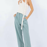 Asymmetrical Tank Top with Side Button Detail in Beige