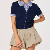 ASTR The Label Marlee Mixed Media Cardigan with Gingham Collar