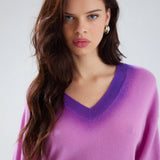 Colorush Alora Dip Trim V Neck Sweater in Bramble