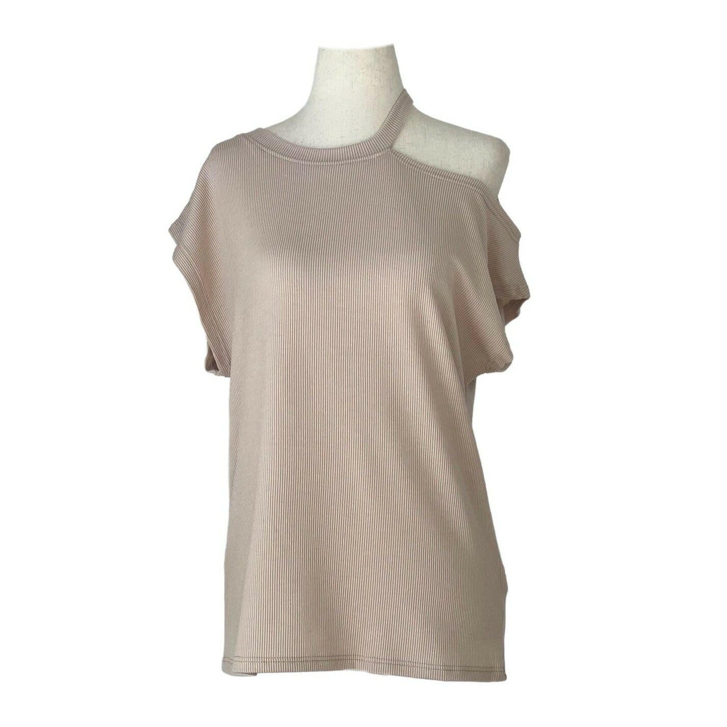 Basic Essentials Cutout Ribbed Short-Sleeved Top in Latte