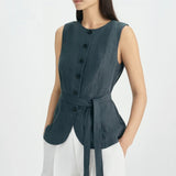 Rue Sophie Viente Button Front Tie Waist Top